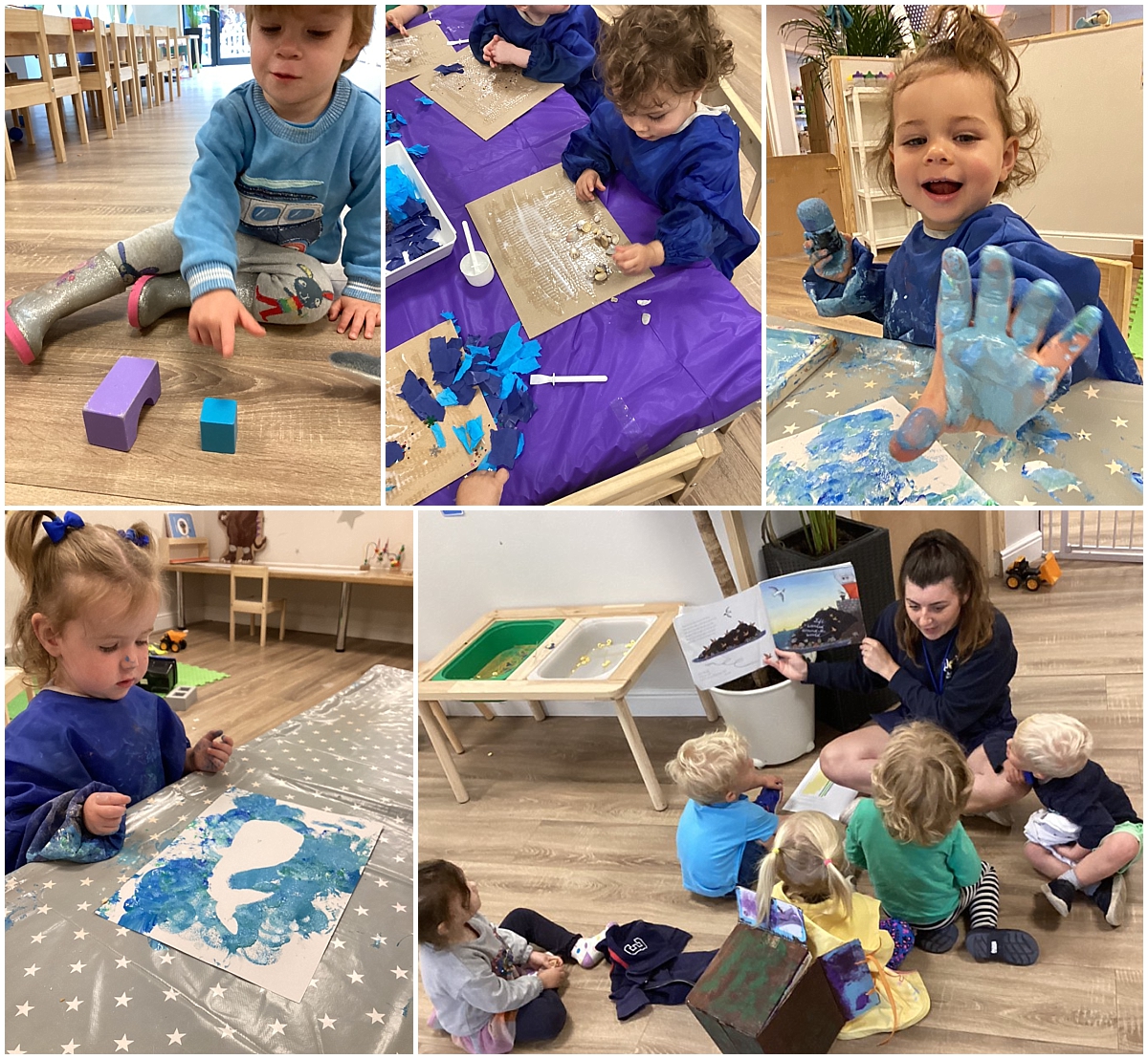 children at nursery school The POD Wilmslow doing art and reading